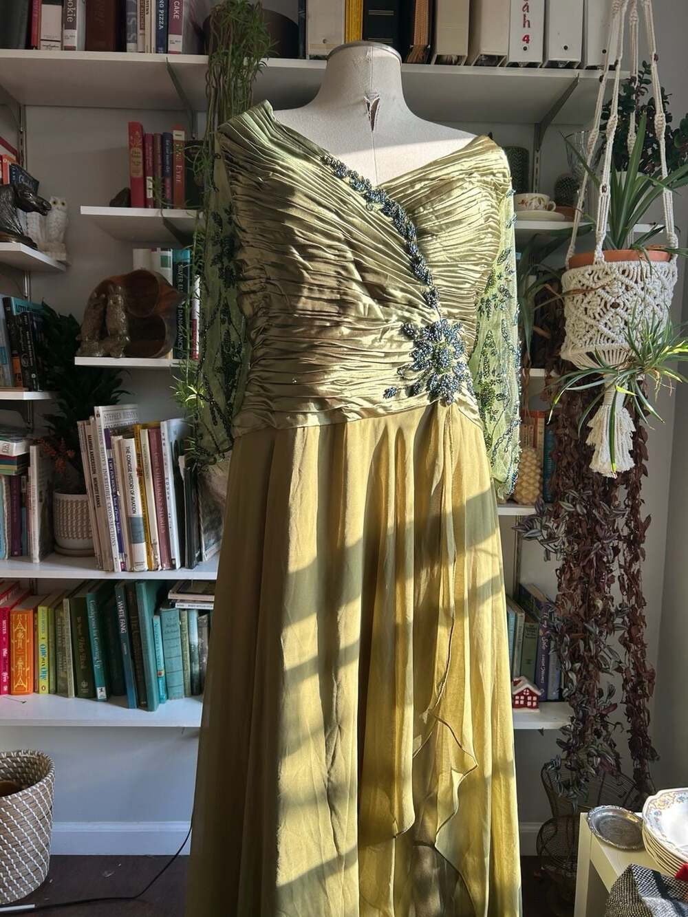 Mayqueen Couture Evening Dress Size 5XL Sage Green Beaded Long Sleeve